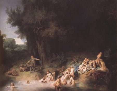 REMBRANDT Harmenszoon van Rijn Diana bathing with her Nymphs,with the Stories of Actaeon and Callisto (mk33)